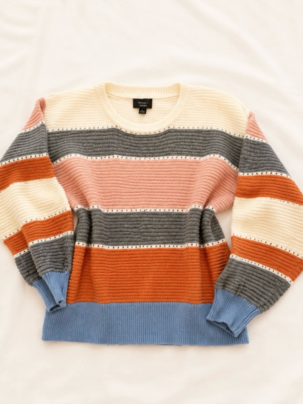 Lumiere Striped Crewneck Sweater in Cream, Pink, Gray, Orange & Blue